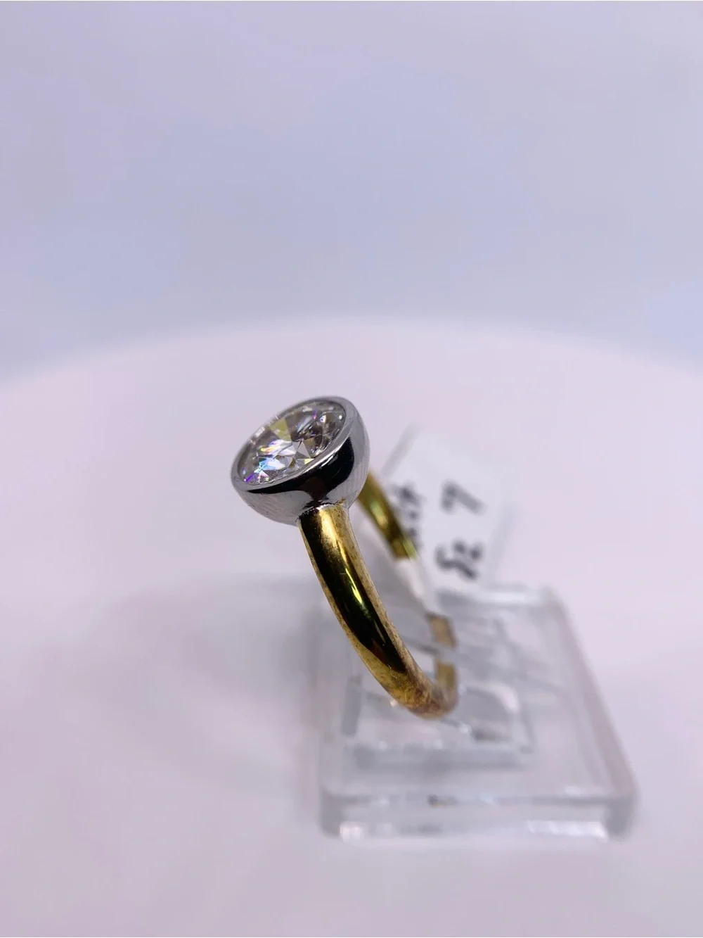 Yellow - White Gold Two Tone Bezel Moissanite Ring Brilliant Round Cut GRA 2 Ct
